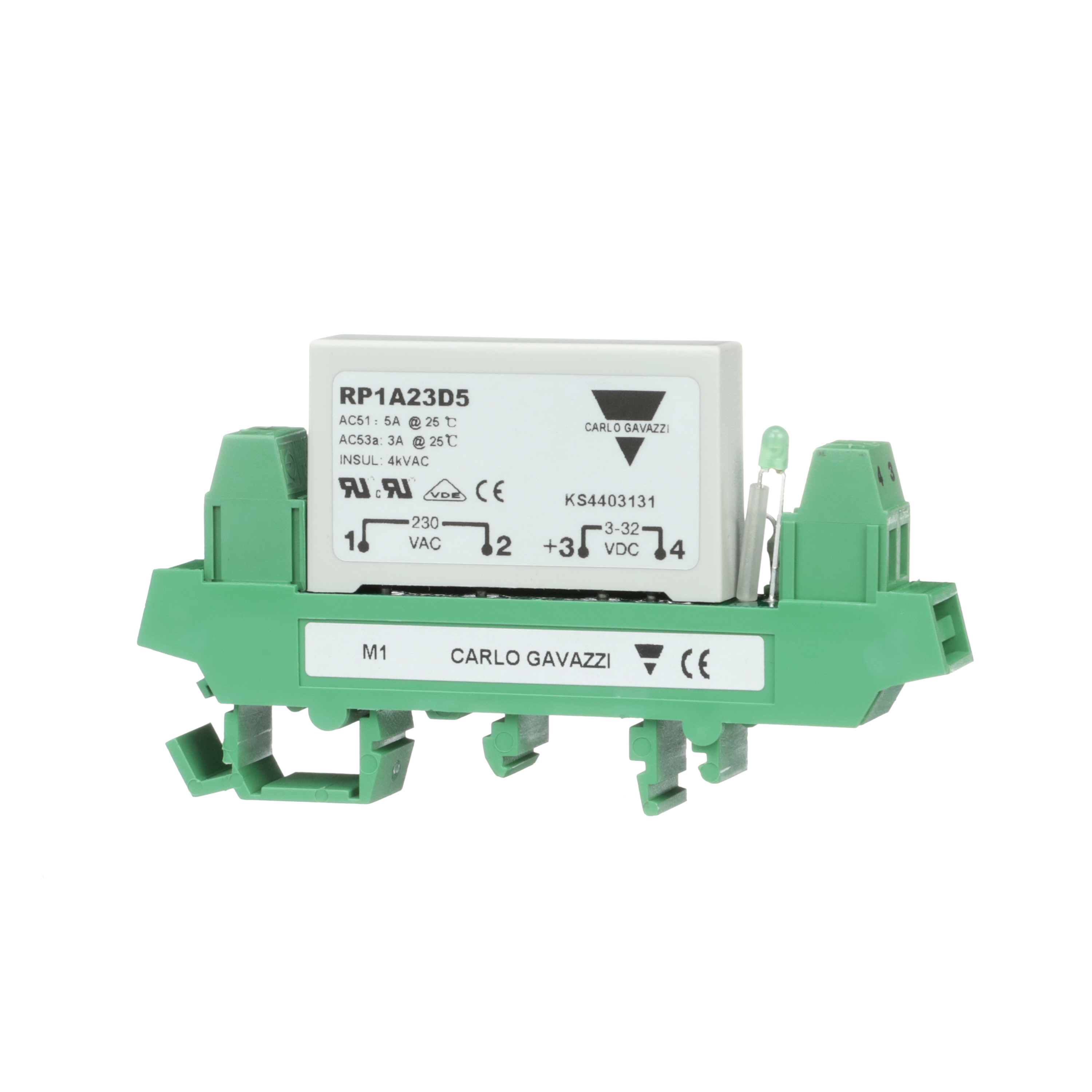 Carlo Gavazzi Solid State Relay; 1-NO; 3-32VDC IN; 12-265VAC OUT; DIN Rail Mount; Zero Crossing; LED; Fingersafe